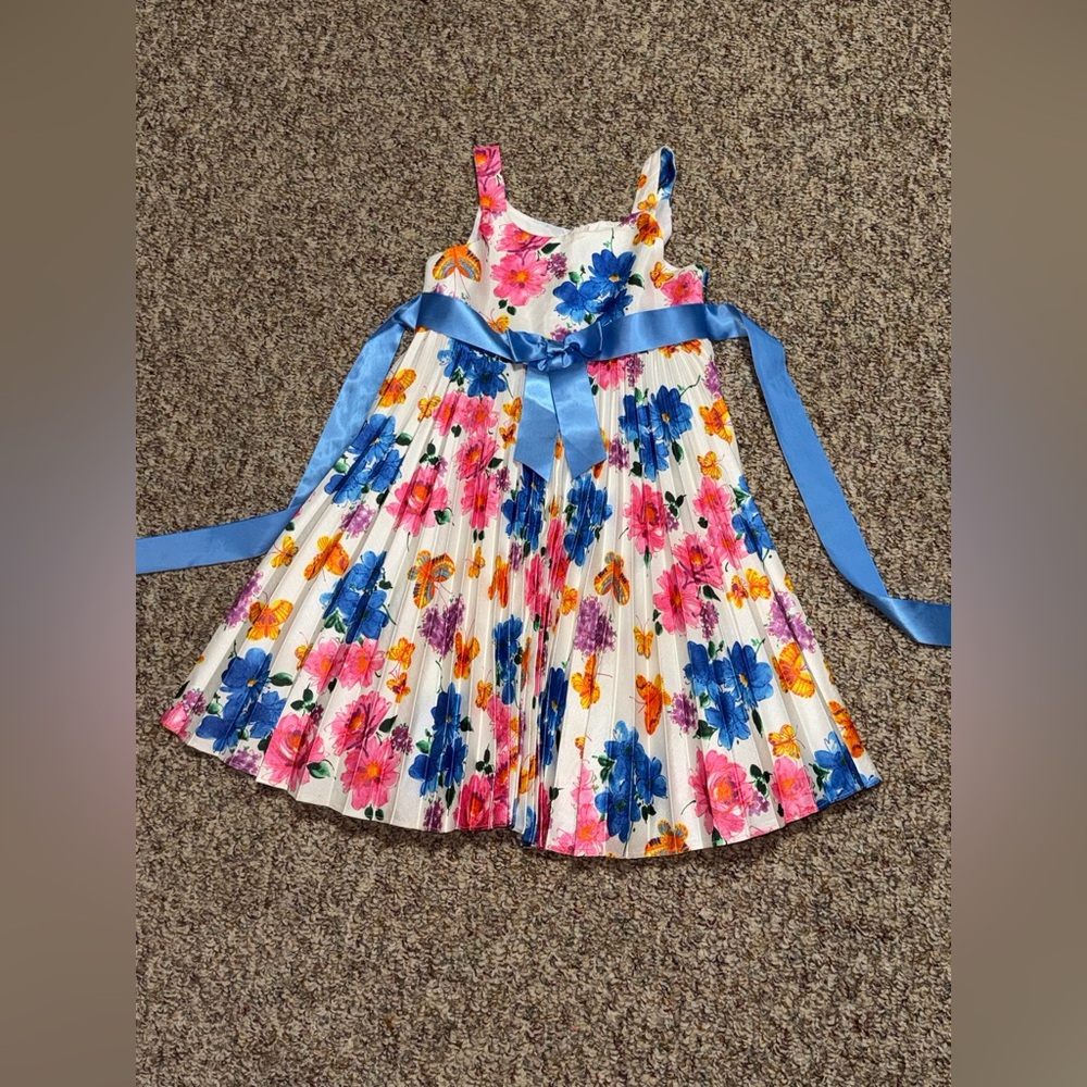 Girls size 8 Bonnie‎ Jean Colorful Floral Dress with Blue Accent